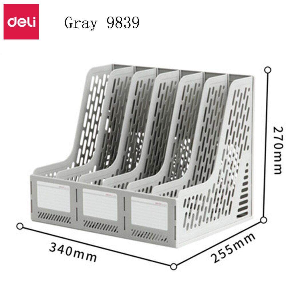 Deli Thickened Folder Storage Box File Rack Multi-layer Vertical Book Shelf Book Stand Desktop Office Supplies File Frame Basket: Gray 9839