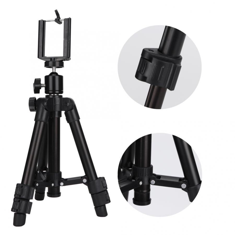 Black Portable Phone Tripod Stand Desktop Camera Ball Head Tripod Stand Holder + Mobile Phone Clip