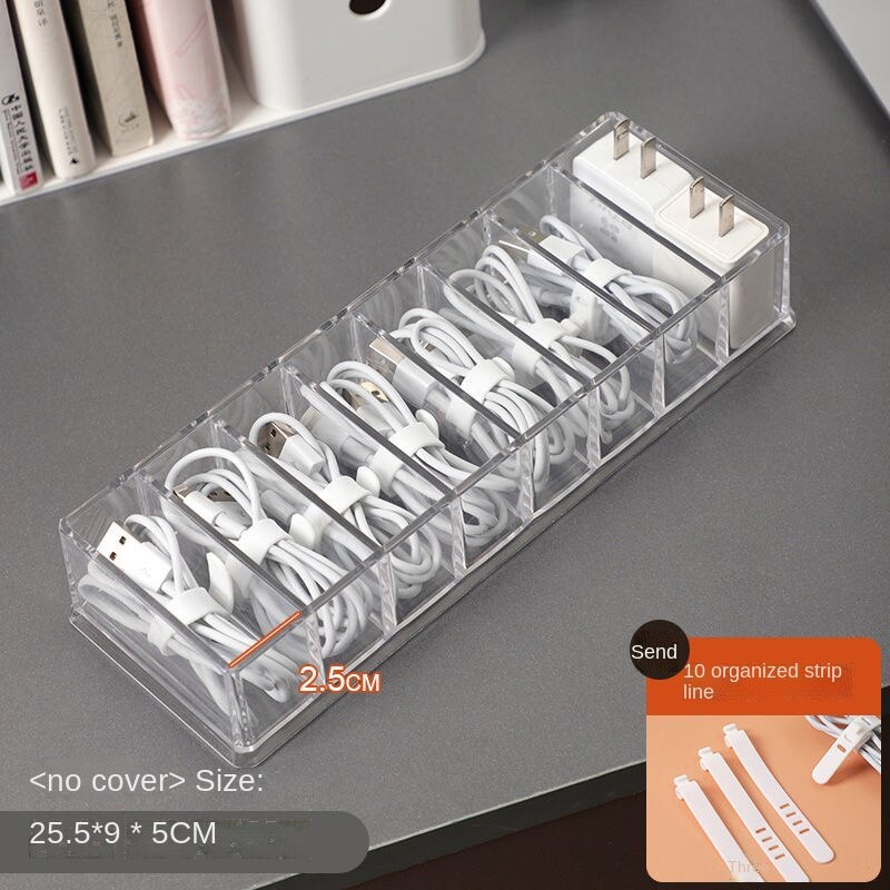 Boîte de rangement de câbles de données, bureau disposé le chargeur gestion des câbles artefact acrylique Transparent avec couvercle organisateur: 2