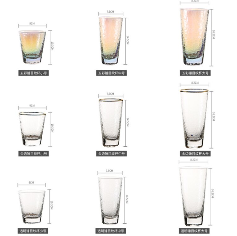 Farverig guldkant glas vandglas vinglas frugtsaft drikkeglas ølglas til drikkevarer til hjemmet