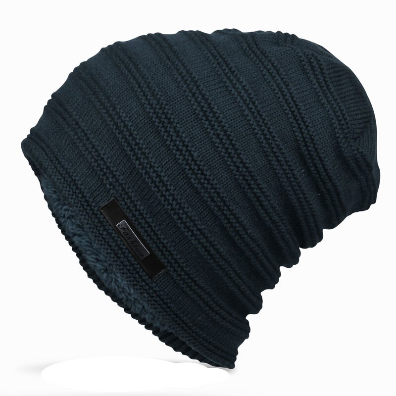 Bonnet rayé d'hiver pour homme, bonnet Long, rayé, surdimensionné, style Baggy, doublure polaire, noir, gris, bleu marine, rouge foncé, en Stock: Navy