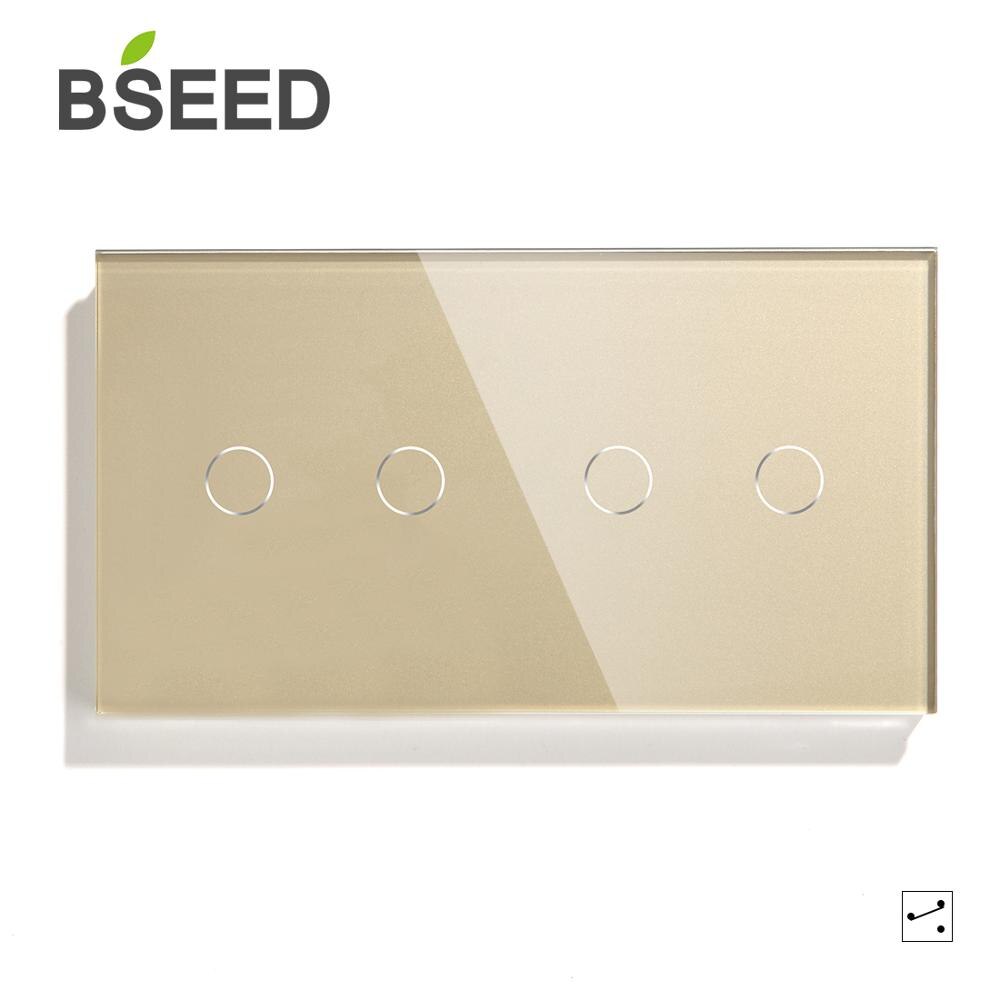 Bseed 4 Gang Touch Dimmer Switch 1 Way 157mm Light Dimmer Switch Crystal Class Panel Switch White Black Golden
