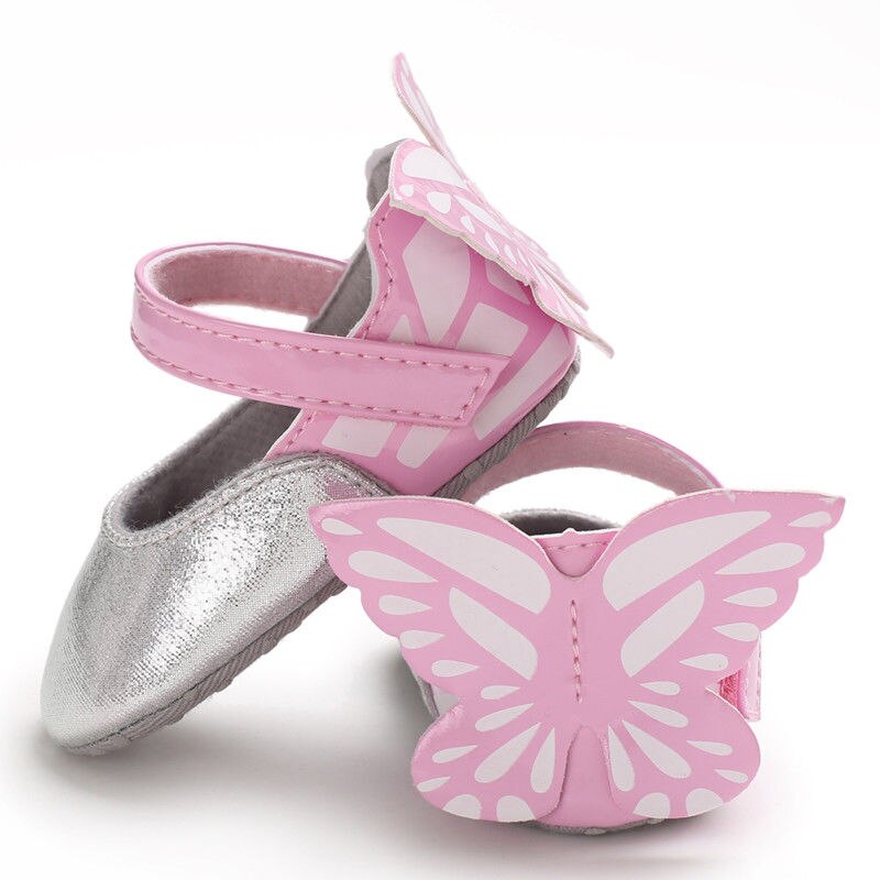 ¡Novedad! Rosa metalizados de zapatos de bebé niña en papel de aluminio, zapatos de mariposa para bebé: Plata / 11