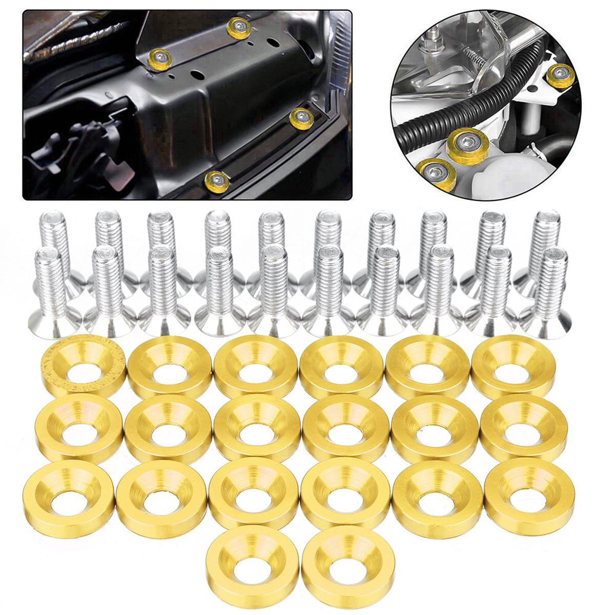 40 stks M6 Aluminium Auto Gemodificeerde Hex Bevestigingsmiddelen Spatbord Wasmachine Bouten JDM Bumper Motor Concave Schroeven Universele: Goud