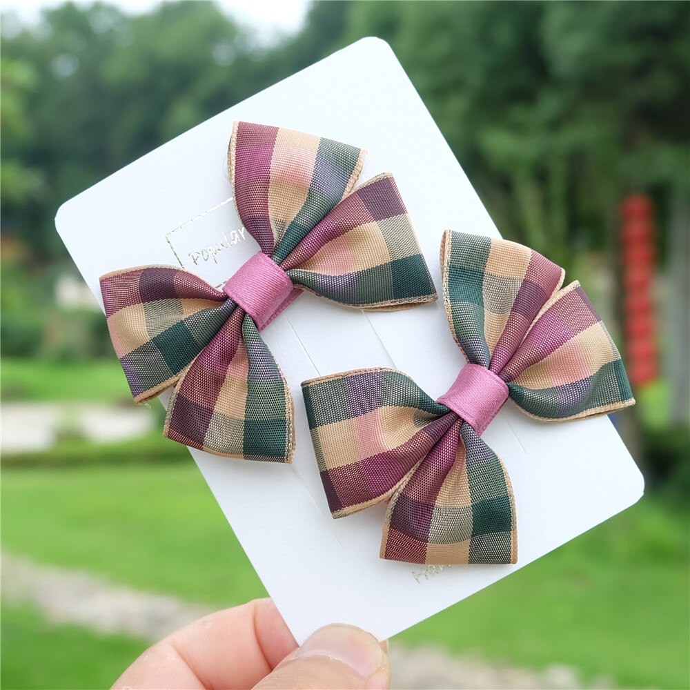 2 stuks/set meisjes strikken haarspeld klassieke geruite lint haarbanden kinderspeldjes kinderhaarkoord retro hoofddeksels haaraccessoires: 9