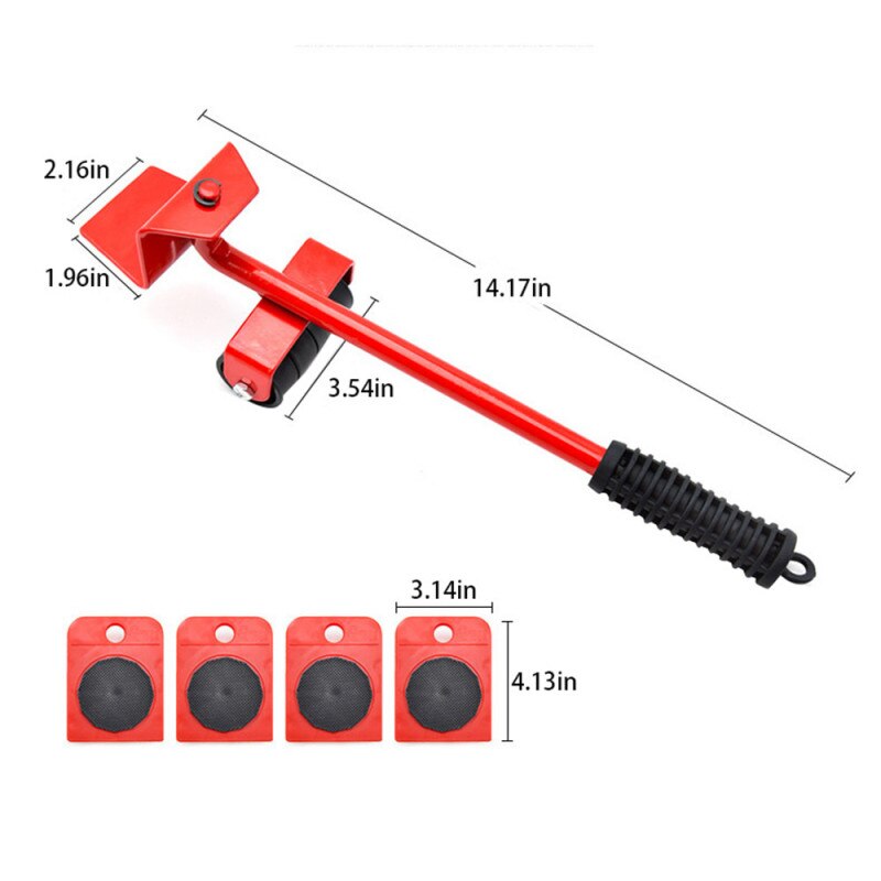 5Pcs Moving Tools Furniture Transport Lifter Tool Set Heavy Stuffs Moving Hand Tools Set Wheel Bar Mover Device