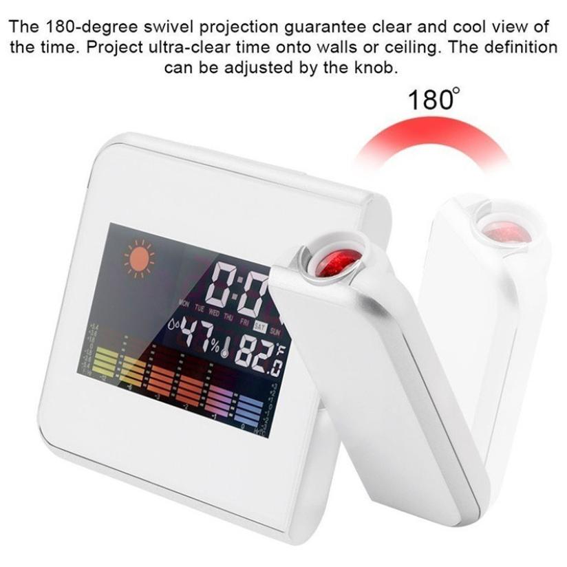 Horloge de Table électronique Station météo | Affichage de Projection, horloge numérique, alarme de Snooze, horloge de bureau avec cordon d'alimentation USB