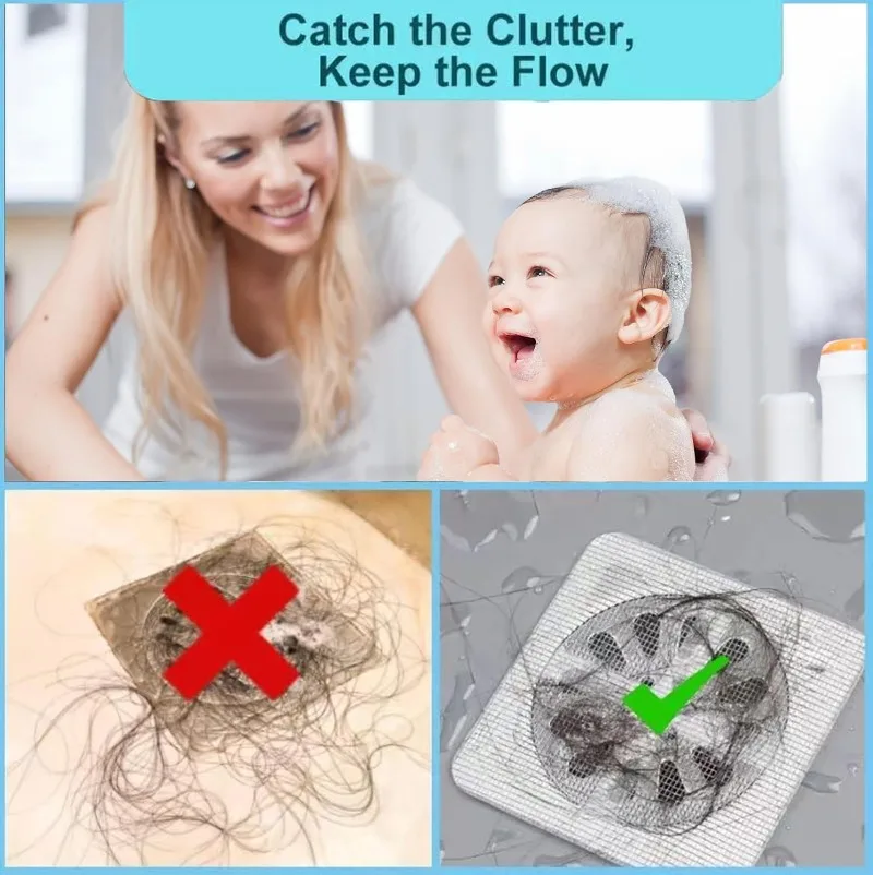 Couvercle de vidange de douche jetable, attrape-cheveux, filtre Anti-blocage, couvercle de vidange de sol en maille, autocollants de filtre de douche de cuisine et de salle de bains