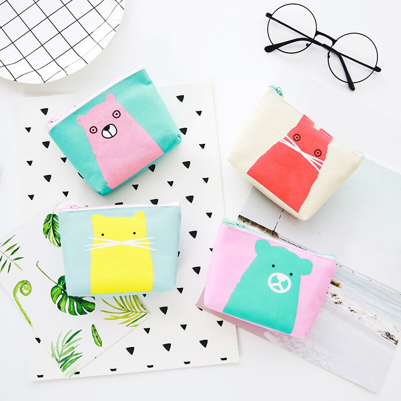1 stuk unisex canvas portemonnee kaart dieren cartoon print sleutel mini portemonnee etui canvas tas kleine rits munt portemonnee kaarthouder portemonnee