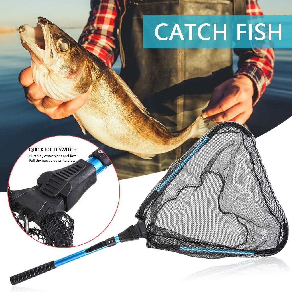 #60 Fish Net Extendable Positioning Stainless Steel Fishing Net Foldable Dip Net Fishing Hand Net Pocket Fishing Accessories