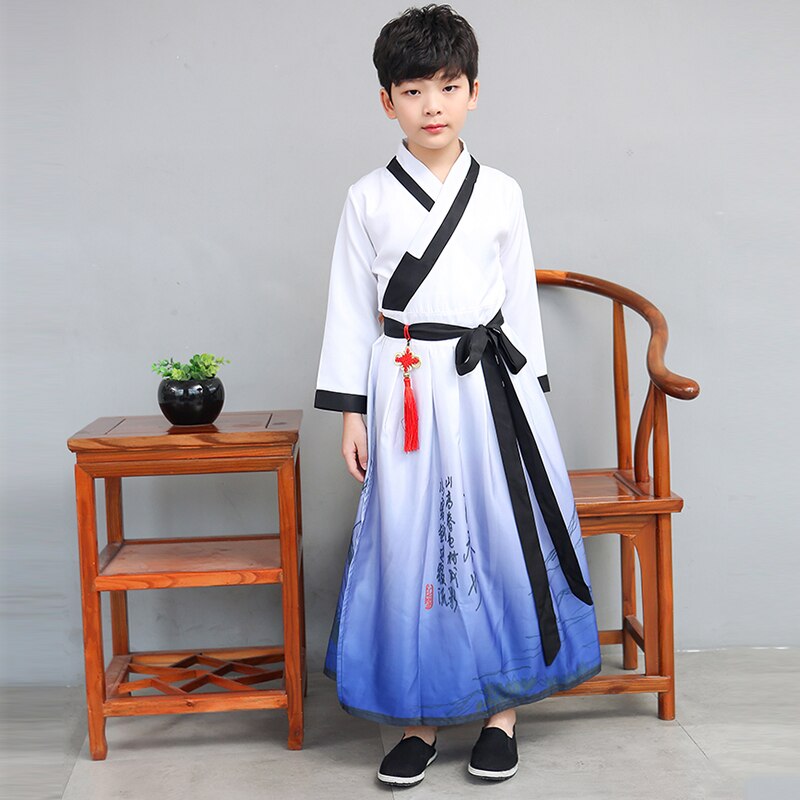 freundlicher Han Fu Traditionelle Chinesische Kleidung für Jungen und Mädchen Jünger der Chinesischen Jahrgang freundlicher Festival Kleidung: Junge 02 / 3-4Y(100-110cm)