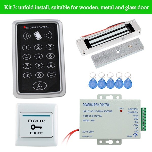 Waterproof RFID Access Controller T11+Electric Control Lock+3A/12V Power Supply+Exit Button+5pcs Key Cards+Door Holder+Bracket: T11Kit3