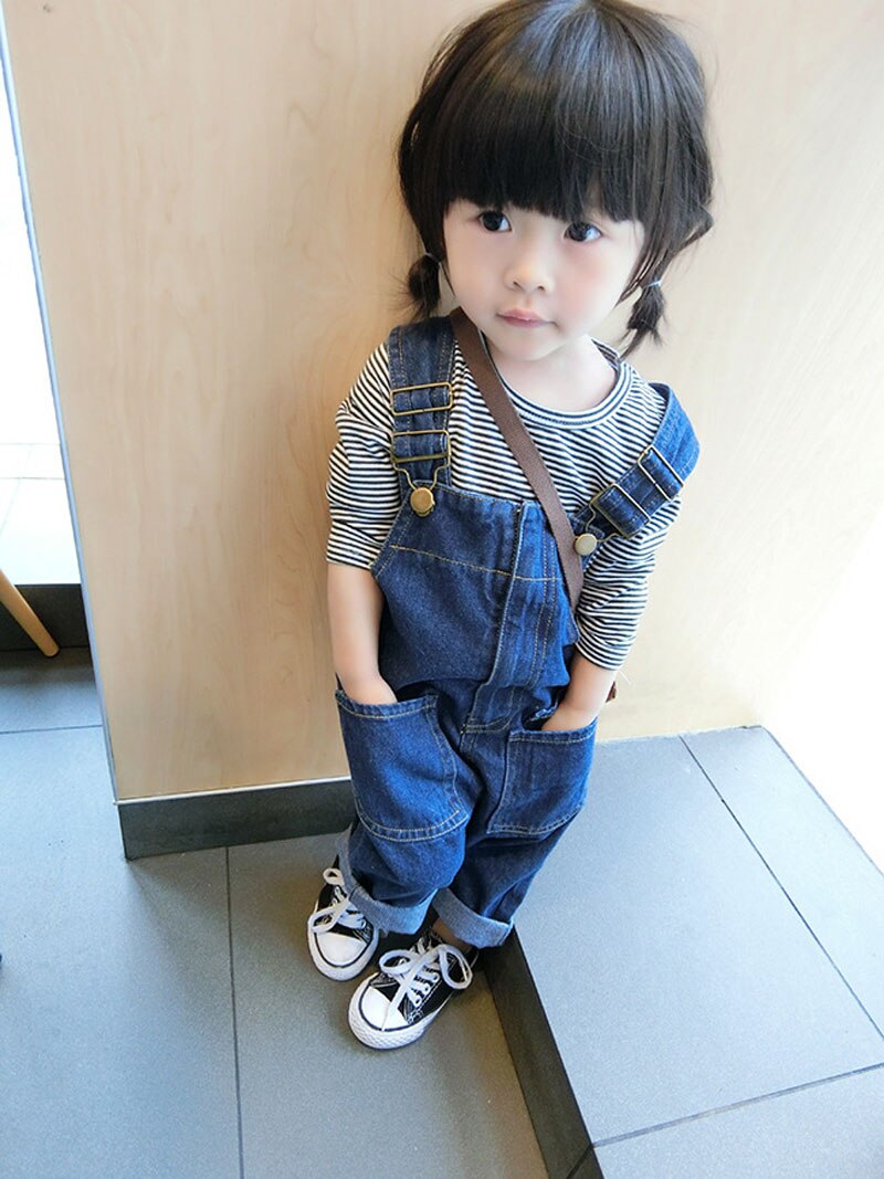 Children Solid Jean Overalls For Girls Spring Fall Kids Denim Suspender Pants Loose Boys Overalls Baby Clothing for 2 3 4 5 6 7