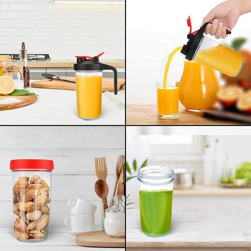 Flip Cap Lids-Leak Proof Seal with Handle Innovative Flip Cap-Easy Pouring Spout​Mason Jar Flip Cap Lids with Handle