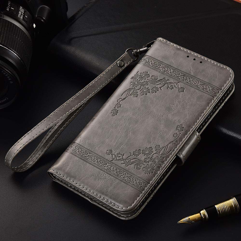 Voor huawei p smart case pot -lx3 lx1 case op p smart fig -lx1 lx2 lx3 la1 cover zachte siliconen flip portemonnee leren case funda: P smart 5.65 inch / Oliegrijs