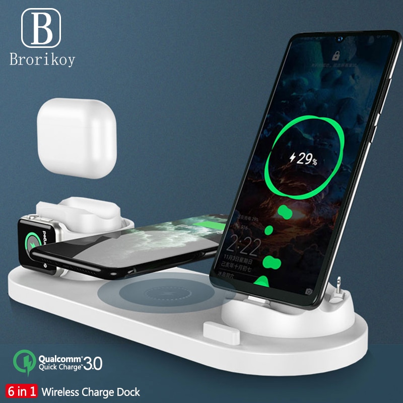 6-in-1 10W wireless charger base for Apple Watch Airpods multifunctional wireless charging station for iPhone11 Pro Max