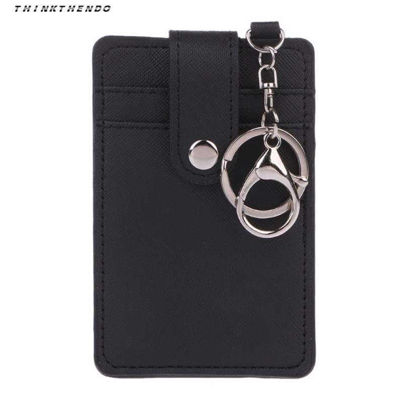 THINKTHENDO Men Women Portable ID Card Holder Bus Cards Protective Cover Case Office Work Keychain Keyring Tool: Black