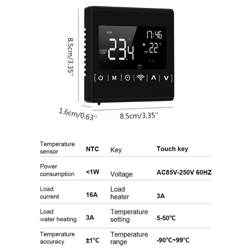 Wifi 16a elvarme termostat stuetemperatur fjernbetjening  ac85 ~ 250v 35ed