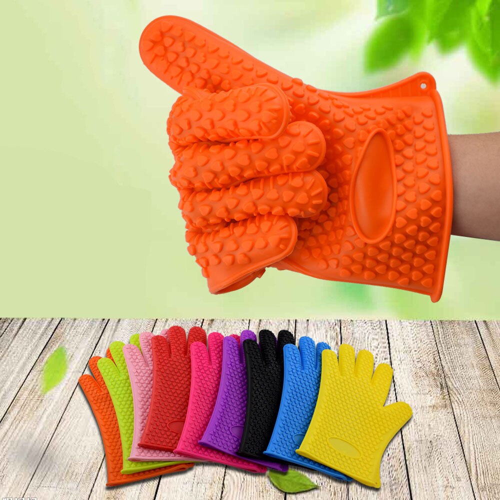 Grill 1 st livsmedelsklassad värmebeständig tjock silikon köksugnshandske matlagning bbq grillhandske ugnsbakningshandskar