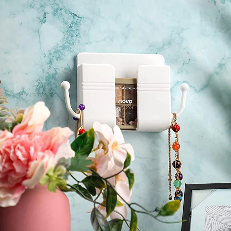 Support mural pour téléphone portable, support multifonction, boîte de rangement pour télécommande, crochet de chargeur, câble, station de chargement