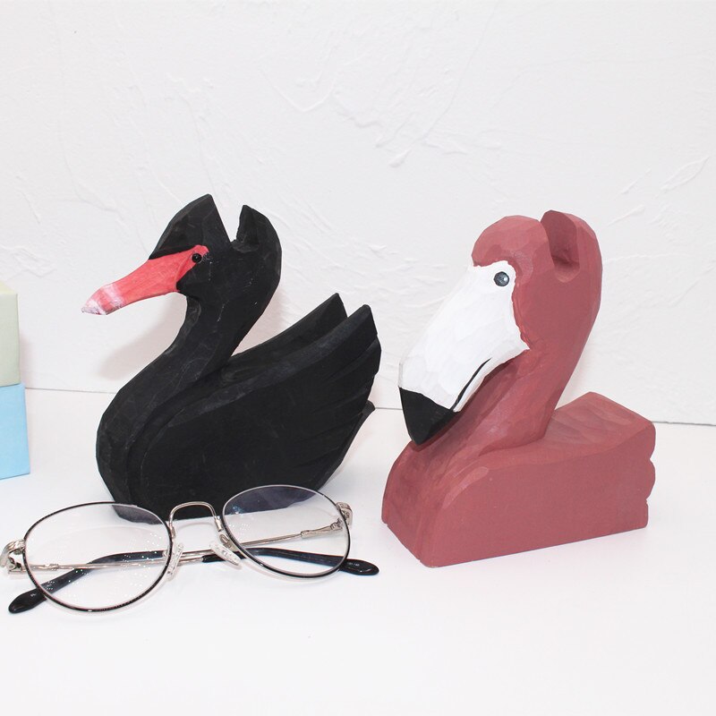 3D Animal Head Wood Carving Toy Ornaments Wood Hand Carved Jewelry Eyeglass Holder Giraffe Elk Office Desk Home Decor: Black swan