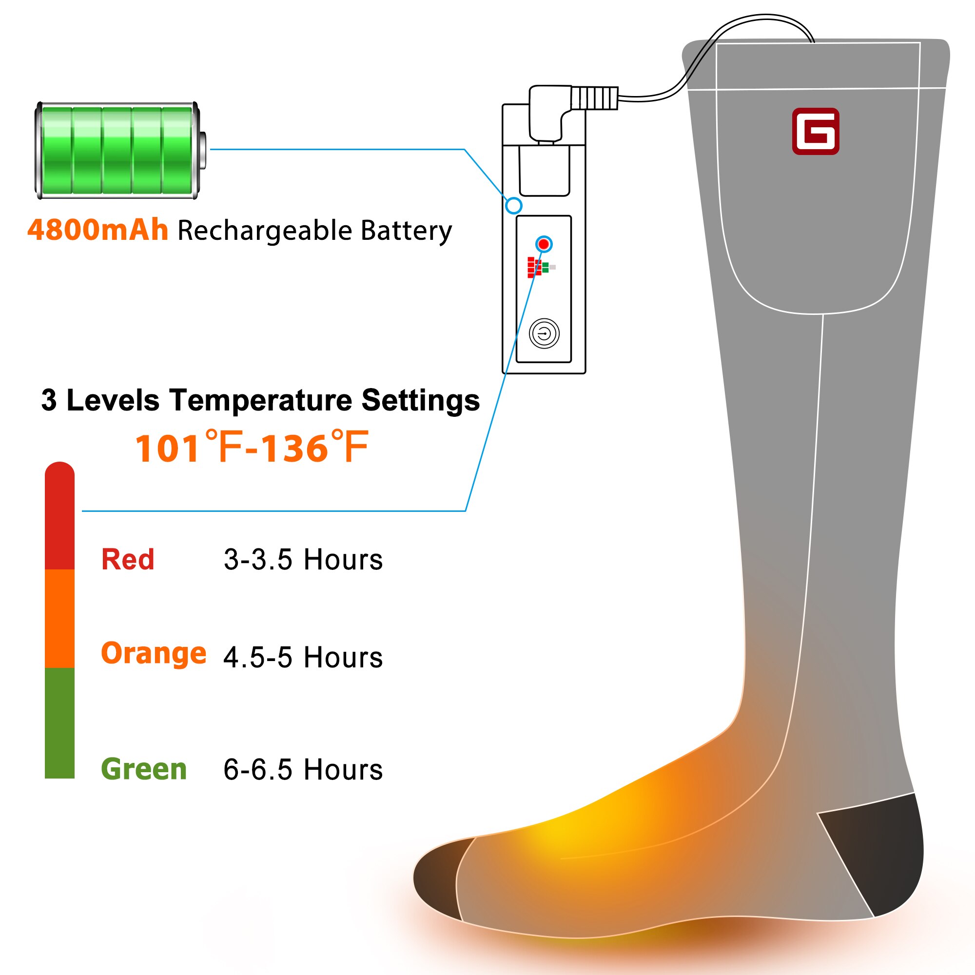 3.7V chaussette chauffante trois Modes élastique confortable électrique chaussettes ensemble hiver cyclisme Sport chaleur chaussettes chaudes