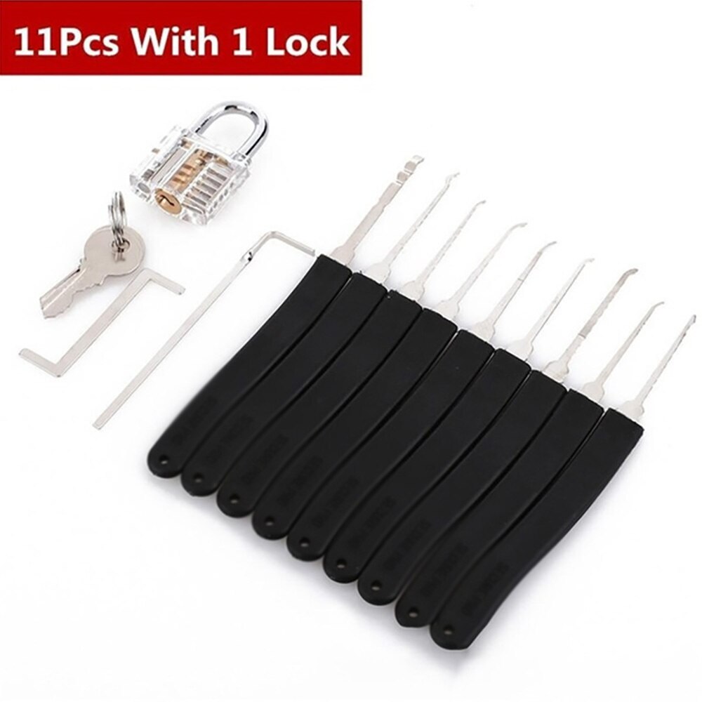 Locksmith Supplies Hand Tools With Practice Lock Pick Set Tension Wrench Broken Key Tool Combination Padlock Hardware Tools: 2 Transparent Lock / 11Pcs Lockpick Tools