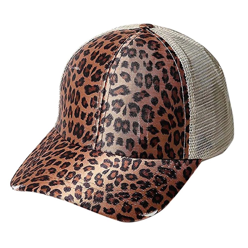 Ponytail Baseball Cap Messy Bun Hats For Women Washed Cotton Snapback Caps Ladies Casual Summer Sun Visor Outdoor Hat: Leopard