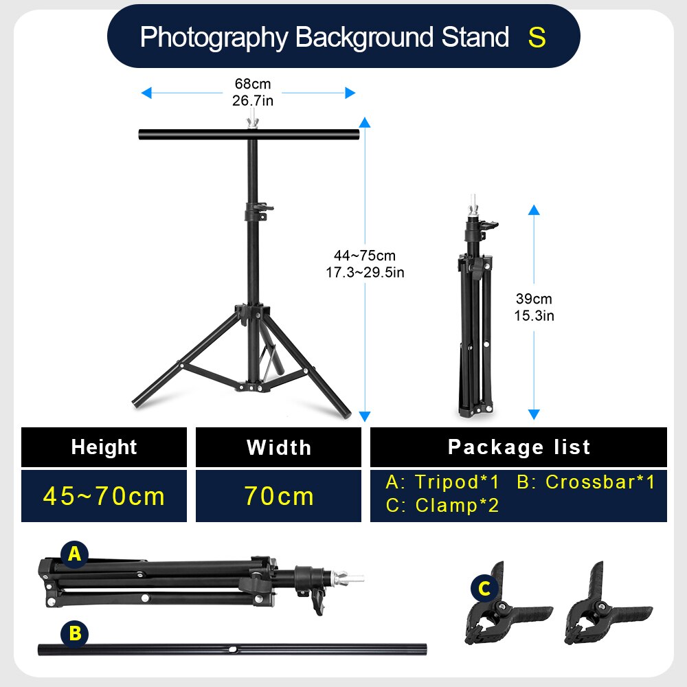 Professionele Fotografie Foto Achtergrond Staat T-Vorm Achtergrond Frame Ondersteuning Systeem Stands Met Klemmen Voor Video Studio: 68x75 CM