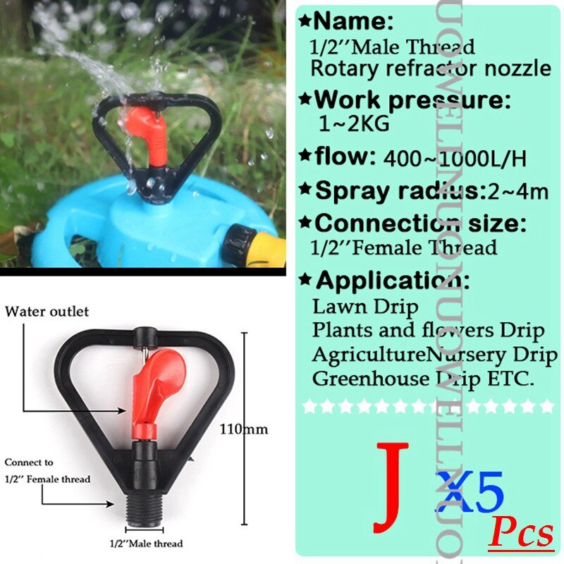 5Pcs Irrigation Spray Nozzle 1/2'' 3/4'' Male Thread Garden Watering Sprinkler 360Rotary Refractor Sprinkler For Greenhouse Drip