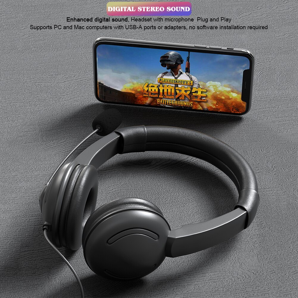 Usb Headset Met Microfoon En In-Line Controle On-Ear Hoofdtelefoon Voor Gaming, Skype, Kantoor, conferentie