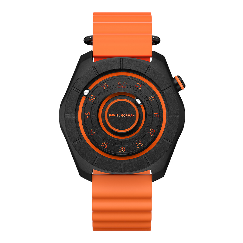 Men's Casual Magnetic Watch Brass Quartz Waterproof Silicone Strap Sports Clock Fashionable Magnet Ball Relogio Masculino: Orange