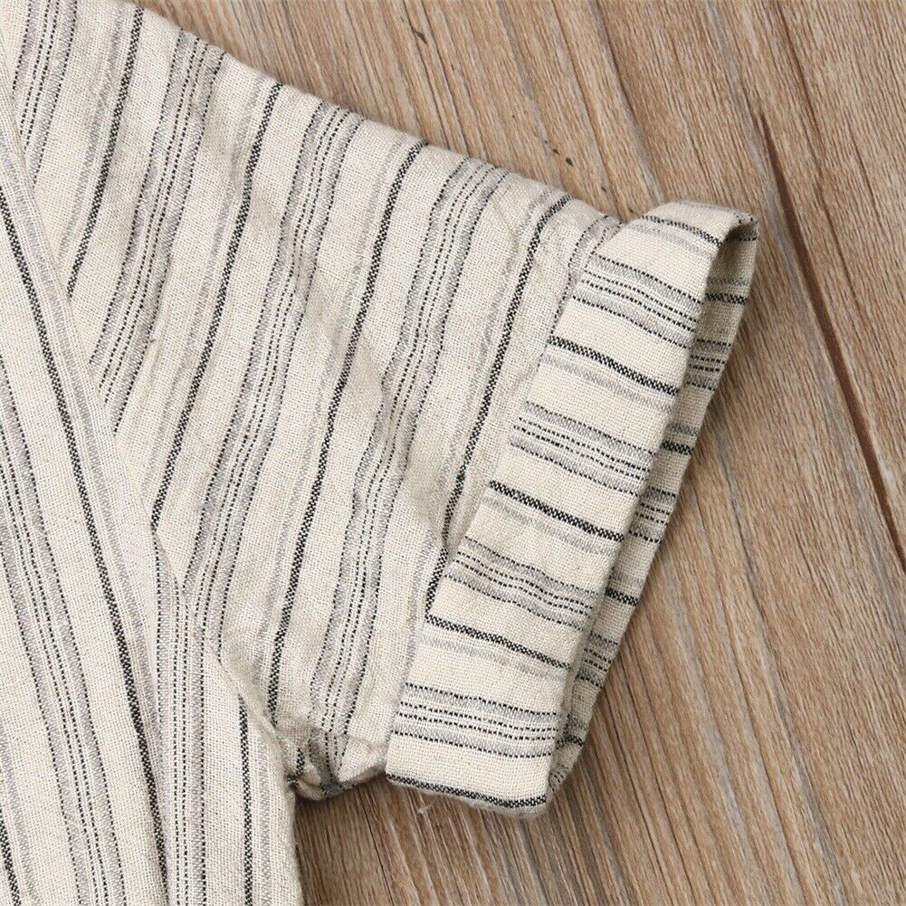 2-7Y Summer Baby Kids Child Girl Stripe Romper Short Sleeve Single Breasted Jumpsuit Clothes Outfit One-Piece