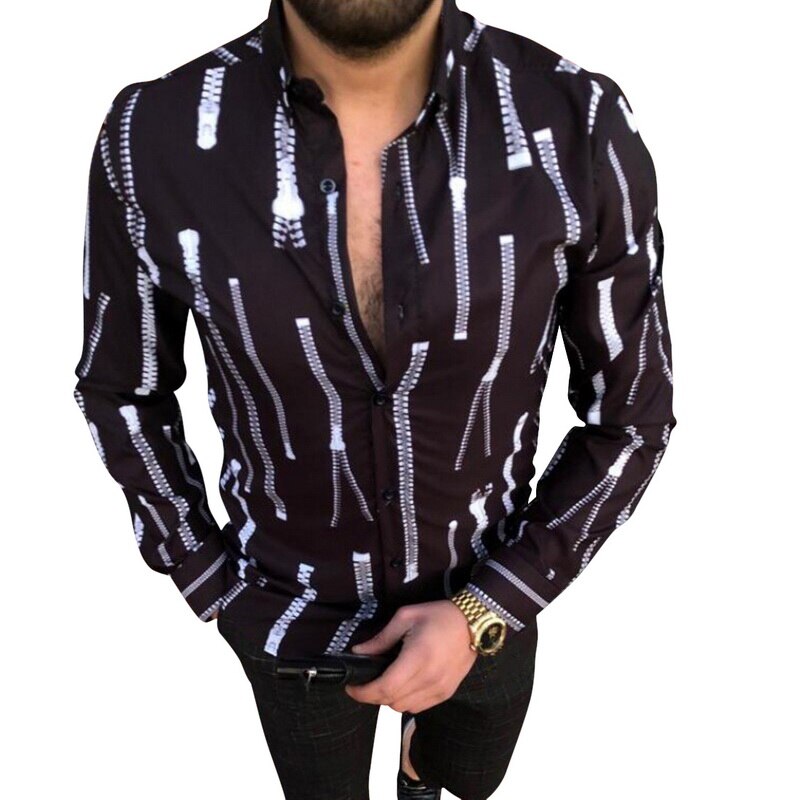 Mannen En Najaar Tops Lange Mouw Heren Shirts Button Up Business Werk Smart Formele Vlakte Jurk Top Casual slim Fit: black / L