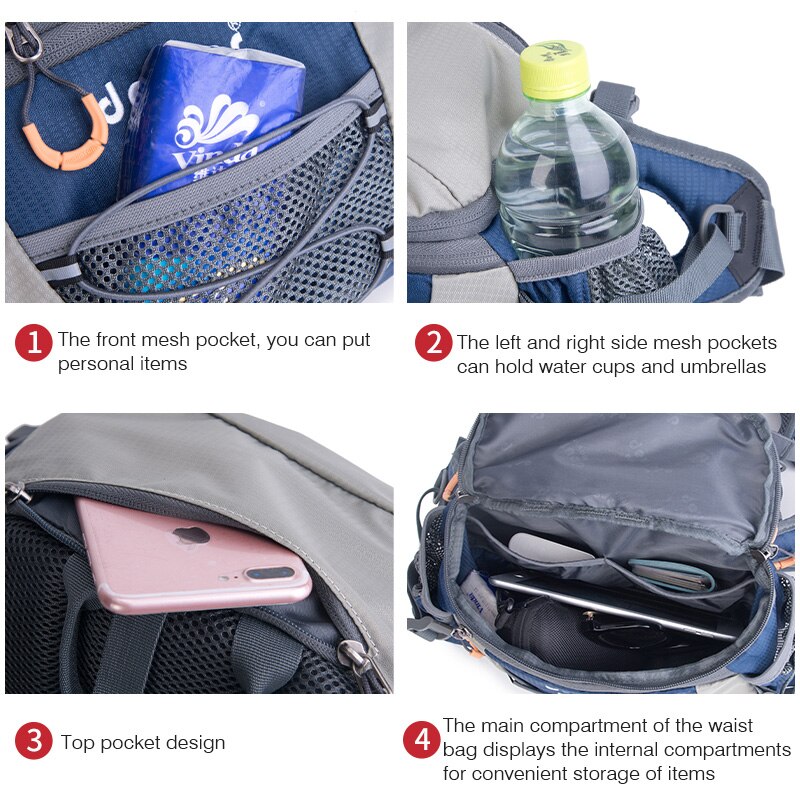 Afneembare Dubbele Schouderriem Heuptas Outdoor Bergbeklimmen Wandelen Rugzak Waterdichte Running Riding Bag Voor Mannen Vrouwen