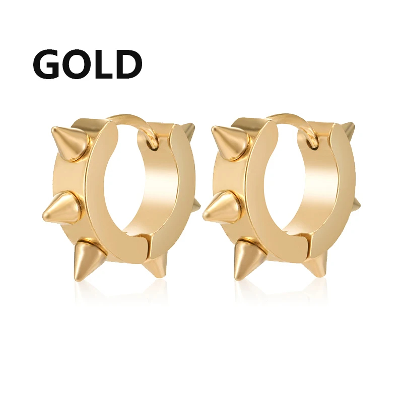 Pendientes Punk de acero inoxidable para hombre y mujer, aretes con tachuelas, estilo Hip Hop, gótico, 1 par: Bañado en rodio de imitación