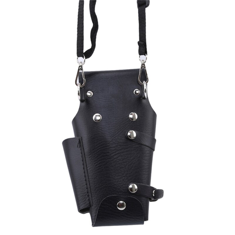 Professionele Leer Klinknagel Clips Zak Kappers Kapper Schaar Holster Pouch Holder Case Met Taille Schouder Riem Zwart Pu