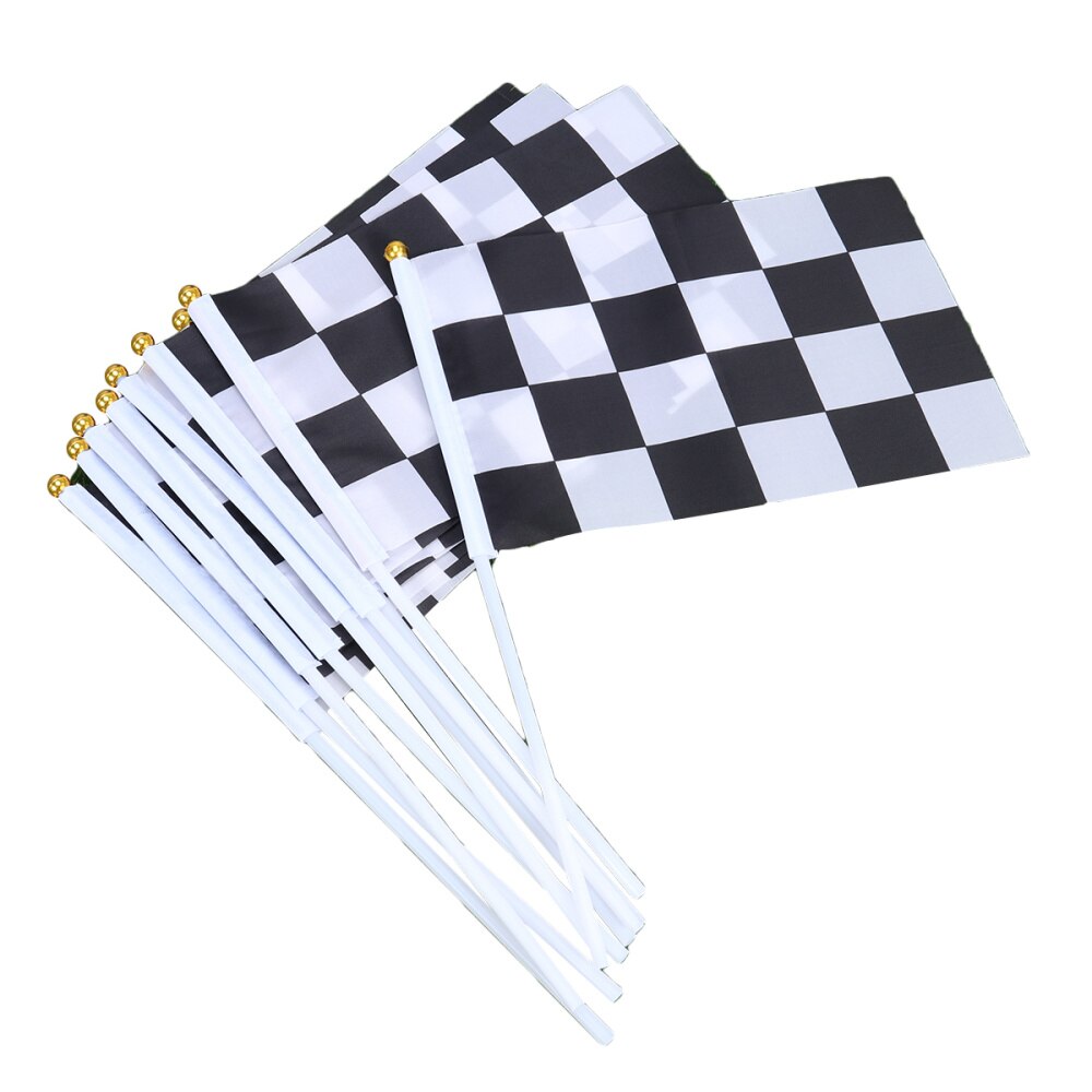 Mini banderas de carrera a cuadros, Bandera de mano para coche de carreras, 50 Uds., color blanco y negro
