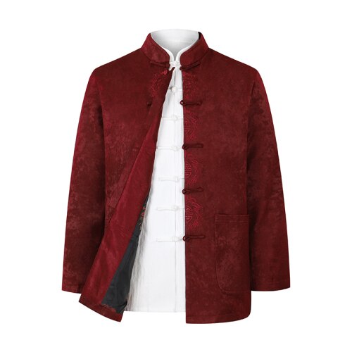 Herfst Winter Mannen Tang Pak Jas Traditionele Chinese Kleding Voor Mannen Cheongsam Qipao Top Jassen Katoenen Jas Oosterse Tops: 81805 burgundy thin / 170 XL