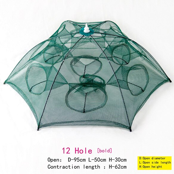 Newest Fish trap 4/6/6/12/10/16/20 Holes Automatic Folding Fishing Net Carp Shrimp Crab Baits fish Fishing Equipment: 12 Holes JC