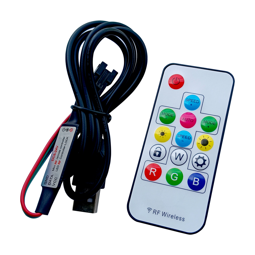 14Keys LED Mini Controller Wireless DIY RF Remote USB/DC For WS2811 WS2812B Individually Addressable LED Strip Light 2048 Pixels: Cyan