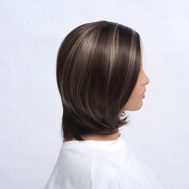 WHIMSICAL W Synthetic Straight Bangs Style Pixie Cut 14inch Wig Brown Mixed Short Natural Full Wigs for Black Women