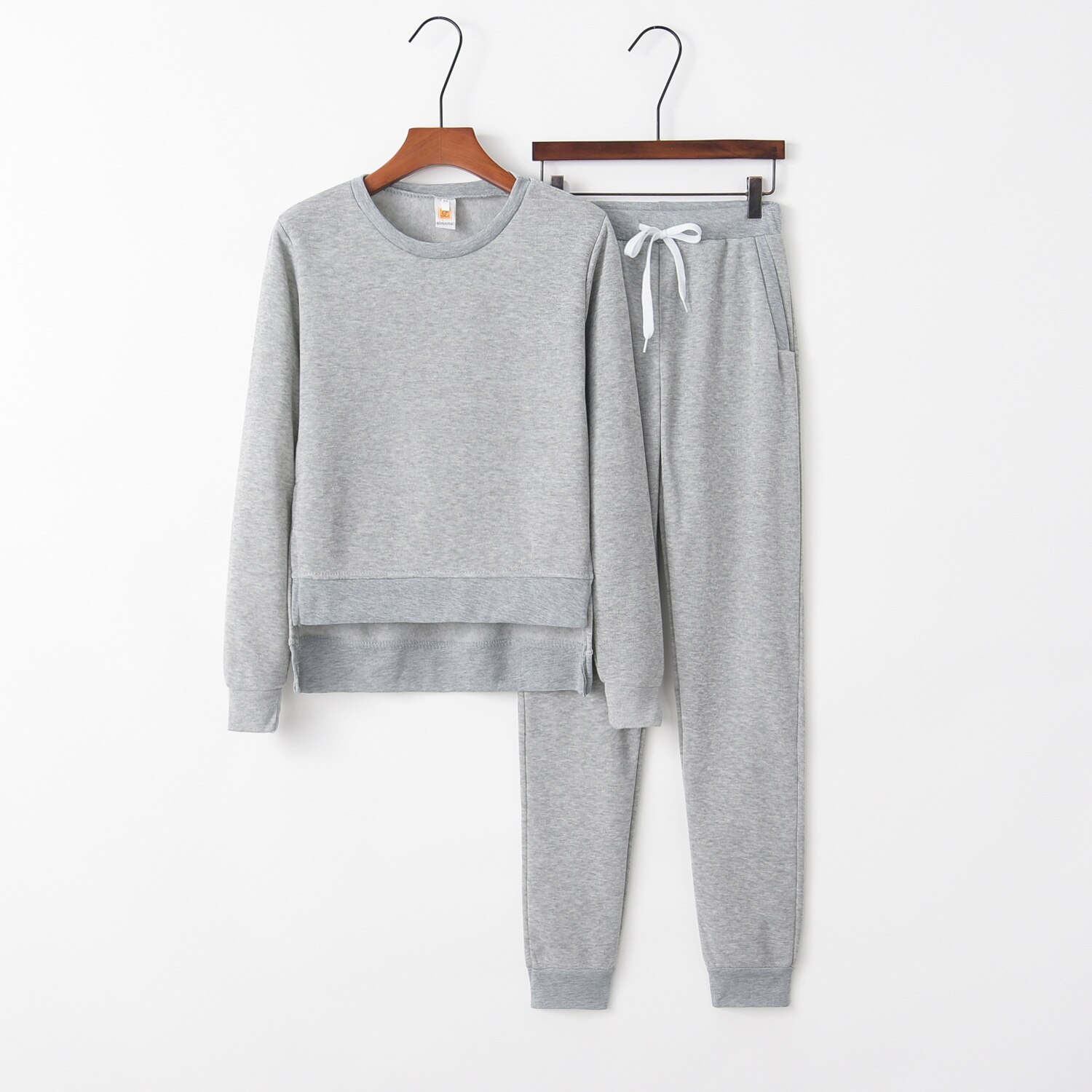 Solid Irregular Suit Set Women Tracksuit Two-piece Style Outfit Sweatshirt Sport Wear: Gray / XL