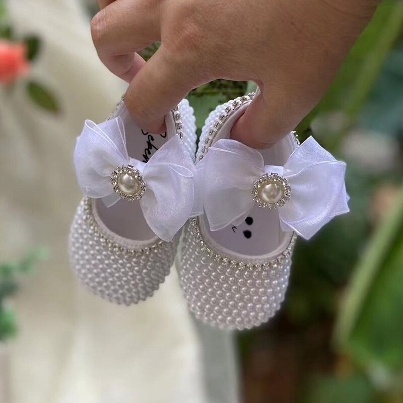 Dollbling Steentjes Witte Diamant Doopsel Baby Schoenen Pre-Walker Peuter Bruiloft Feestelijke Pageant Handgemaakte Sparkle