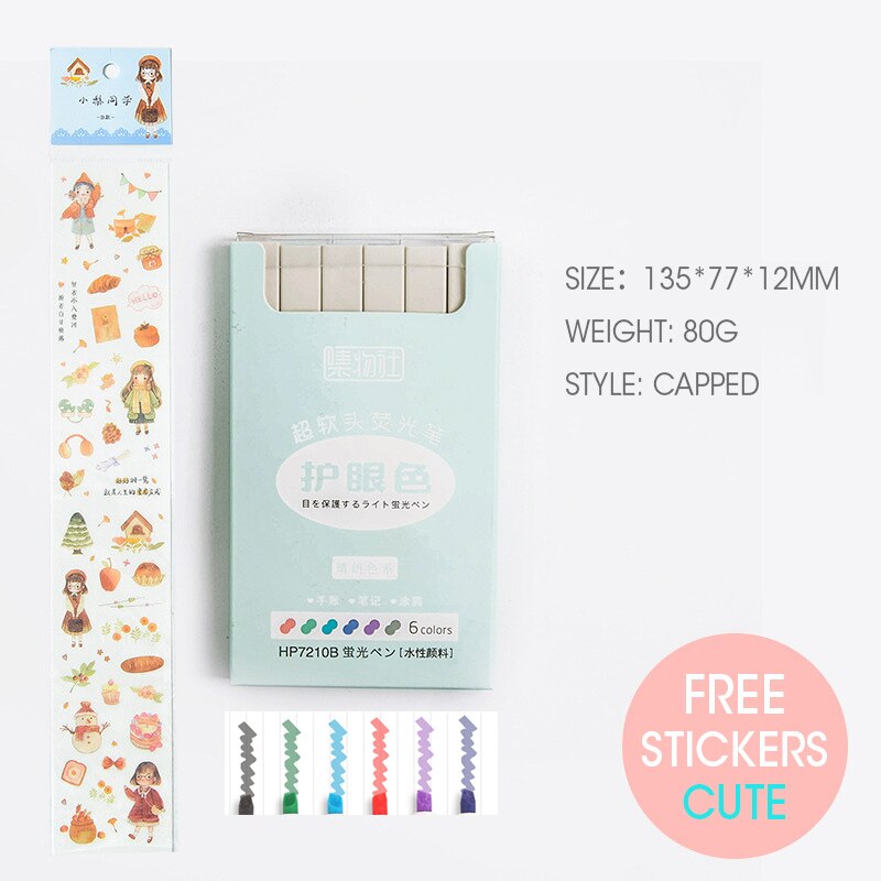 Andstal-rotulador subrayador de Color, 6 colores/juego, punta suave oblonga, morandy rotulador de Color único, marcador escolar, papelería, hilighter: 6 Morandi Colors Set