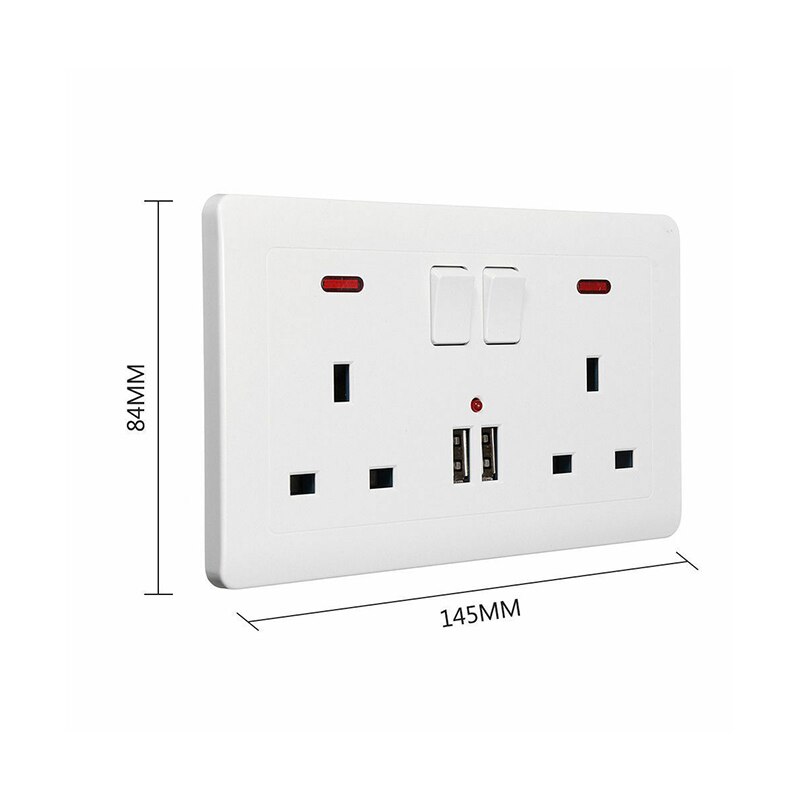 13A Dubbele Muur Uk Plug Socket 2 Gang Multifunctionele Socket Met Usb Lader 2 Port Muur Outlets Vlakke Plaat huis Decor