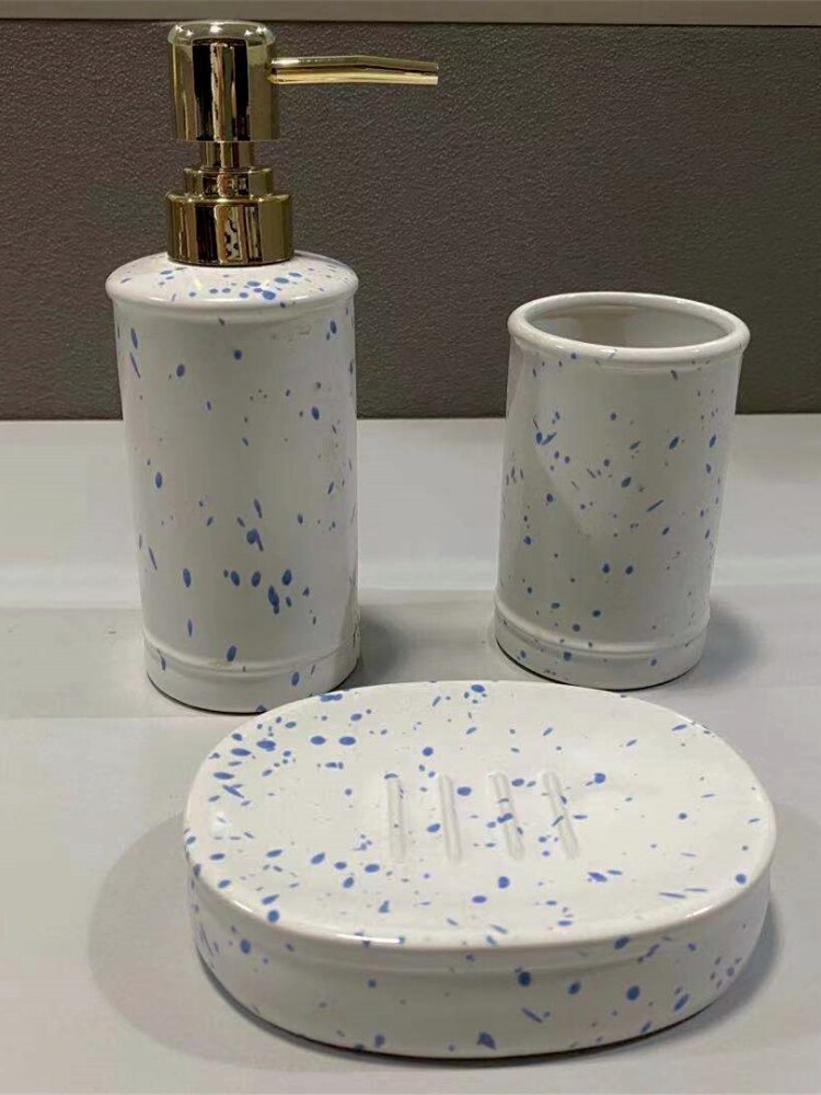 Bathroom Set, Sanitary Ware Set, Ceramic Lotion Hand Sanitizer, Bottled Mouthwash Cup, Soap Dish Three-piece Set: Three-piece suit