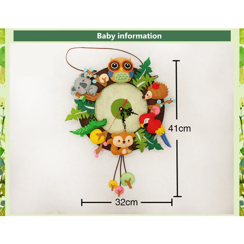 DIY Opknoping Grote Klok Kinderen Non-woven Vilt Speelgoed Bos Animal Party Thema Doek Art Retro Speelgoed Thuis Kamer muur Deur Decoratie