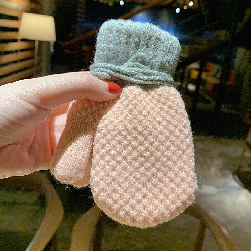 Winter Warm Kinderen Handschoenen Volledige Vinger 2-6 Jaar Oud Pluche En Dikker Zachte Gebreide Wanten Leuke Patchwork snoep Kleur