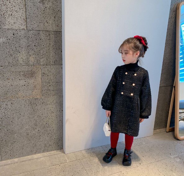 Cultiseed Girls Autumn Wintern Wool Blends Long Outerwear Coats Baby Children Double Breasted Long Sleeve Plaid Coats Kids Jaket